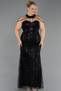 Robe De Soirée Grande Taille Longue Perlé Noir ABU6632
