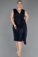 Robe De Invitation Grande Taille Midi Perlé Bleu Marine ABK2698