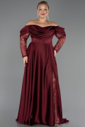Robe Grande Taille Satin Longue Rouge Bordeaux ABU5261