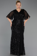 Robe De Soirée Grande Taille Longue Squameuse Noir ABU6373