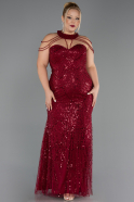 Robe De Soirée Grande Taille Longue Perlé Rouge Bordeaux ABU6632