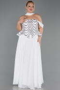 Robe Grande Taille Longue Mousseline Blanc ABU6535