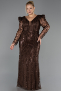 Robe De Soirée Grande Taille Longue Perlé Brun ABU6661