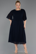 Robe de Soirée Grande Taille Midi Mousseline Bleu Marine ABK2677
