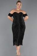 Robe De Invitation Grande Taille Midi Mousseline Noir ABK2701