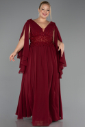 Robe de Soirée Grande Taille Longue Mousseline Rouge Bordeaux ABU4638