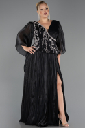 Robe De Soirée Grande Taille Longue Mousseline Noir ABU6619
