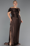 Robe Grande Taille Longue Mousseline Brun ABU6604