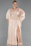 Robe De Soirée Grande Taille Longue Mousseline Beige ABU6619