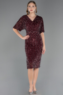 Robe De Invitation Grande Taille Midi Rouge Bordeaux ABK2704