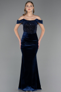 Robe de Soirée Longue Velours Bleu Marine ABU6664