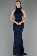Robe de Soirée Longue Dantelle Bleu Marine ABU6084