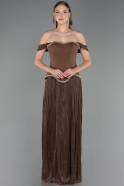 Robe de Soirée Longue Mousseline Brun clair ABU6203