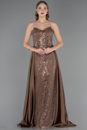 Robe de Soirée Longue Perlé Brun clair ABU6673