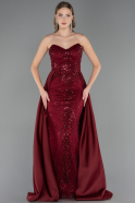 Robe de Soirée Longue Perlé Rouge Bordeaux ABU6673