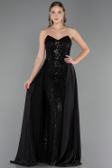 Robe de Soirée Longue Perlé Noir ABU6673