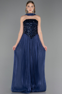 Robe de Soirée Longue Mousseline Bleu Marine ABU6533