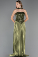 Robe de Soirée Longue Mousseline Vert Huile ABU6533