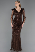 Robe de Soirée Longue Perlé Brun ABU6660