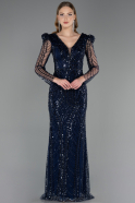 Robe De Soirée Grande Taille Longue Perlé Bleu Marine ABU6661