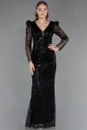 Robe de Soirée Longue Perlé Noir ABU6660