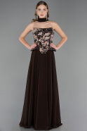 Robe de Soirée Longue Mousseline Brun ABU6665