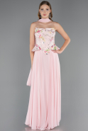 Robe de Soirée Longue Mousseline Poudre ABU6665