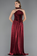 Robe de Soirée Longue Mousseline Rouge Bordeaux ABU6666