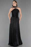 Robe de Soirée Longue Mousseline Noir ABU6666