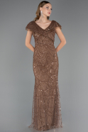 Robe de Soirée Grande Taille Longue Perlé Cuivre ABU6672