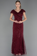 Robe de Soirée Grande Taille Longue Perlé Rouge Bordeaux ABU6672