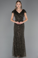 Robe de Soirée Grande Taille Longue Perlé Kaki ABU6672