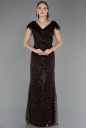 Robe de Soirée Grande Taille Longue Perlé Brun ABU6672