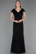 Robe de Soirée Grande Taille Longue Perlé Noir ABU6672