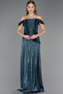 Robe de Soirée Longue Mousseline Vert Pétrole ABU6674