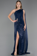 Robe de Soirée Longue Mousseline Bleu Marine ABU6675
