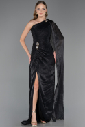 Robe de Soirée Longue Mousseline Noir ABU6675
