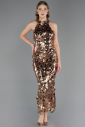 Robe de Soirée Longue Squameuse Cuivre ABU6676