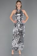 Robe de Soirée Longue Squameuse Argent ABU6676