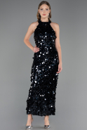 Robe de Soirée Longue Squameuse Bleu Marine ABU6676