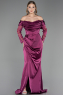 Robe de Soirée Grande Taille Longue Satin Prune ABU5831