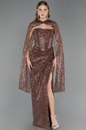 Robe de Soirée Longue Perlé Cuivre ABU6679
