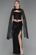 Robe de Soirée Longue Perlé Noir ABU6679