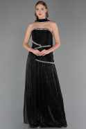 Robe de Soirée Longue Mousseline Noir ABU6681