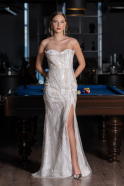 Robe de Soirée Longue Perlé Blanc ABU6205