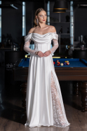 Robe de Soirée Longue Satin Blanc ABU5054