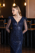Robe de Soirée Longue Perlé Bleu Marine ABU6660