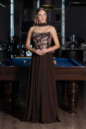 Robe de Soirée Longue Mousseline Brun ABU6665