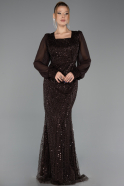 Robe de Soirée Grande Taille Longue Perlé Brun ABU6292
