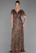 Robe de Soirée Grande Taille Longue Squameuse Cuivre ABU6688